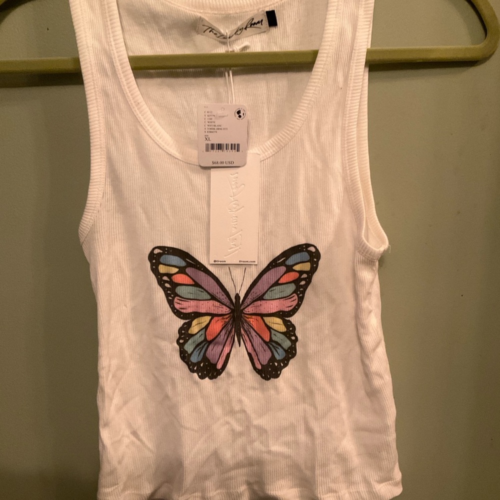 Free People White Butterfly Tank Top New W/Tags XL